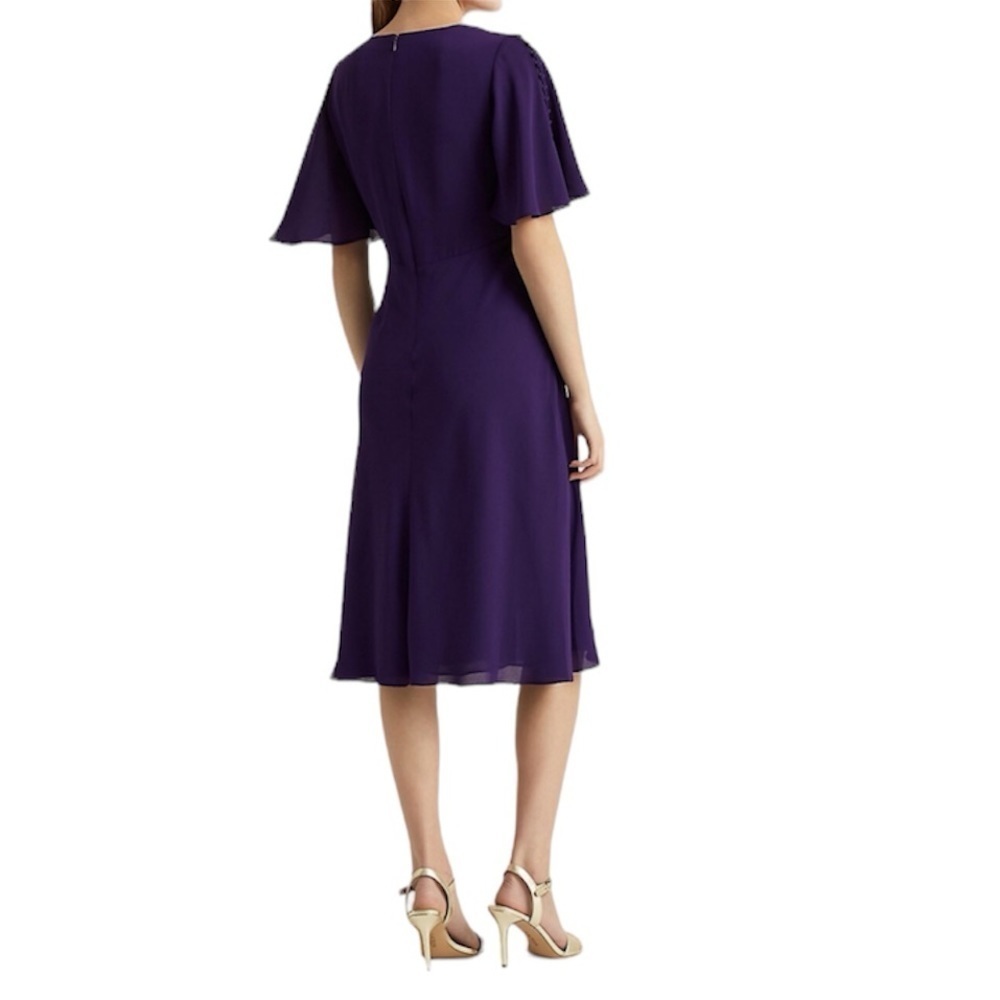 SOLD Ralph Lauren NWT Flutter-Sleeve V-Neck Empire-Waist Dress in Purple Size 6 - Picture 3 of 14